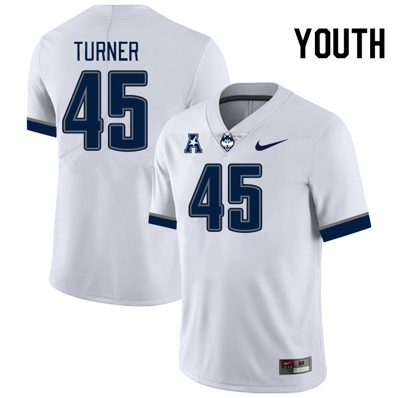 Youth #45 Seth Turner Uconn Huskies College Football Jerseys Stitched-White